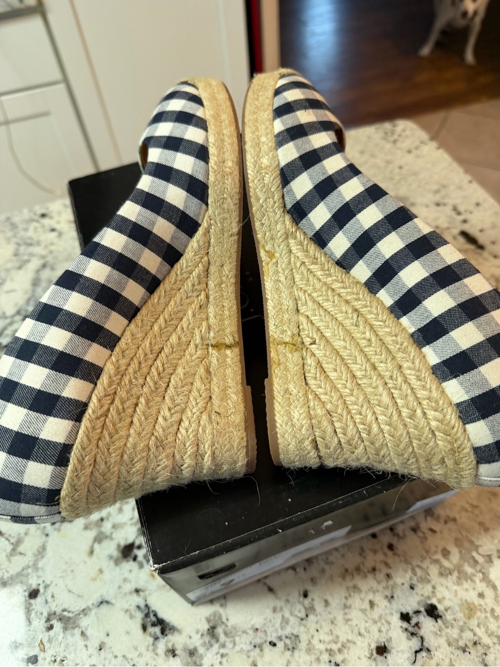 J. Crew Navy and White Gingham Espadrille Wedge Heels - Picture 2 of 7